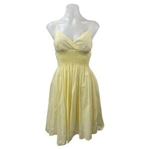 Estam Women's Yellow Sleeveless Cami Camisole Smocked A-Line Flared Dress Size S